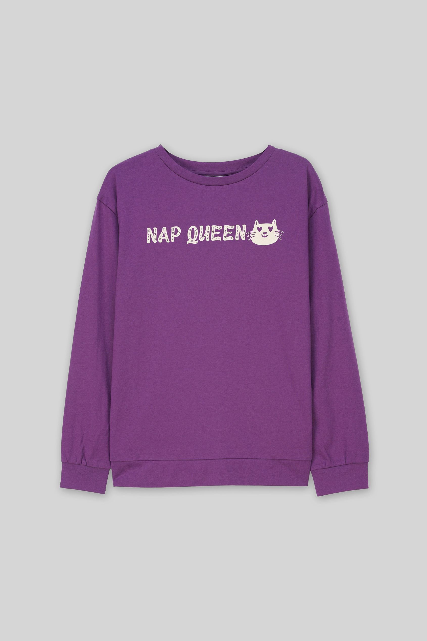 Enorsia Women's Nap Queen Printed Nightwear Set in Purple
