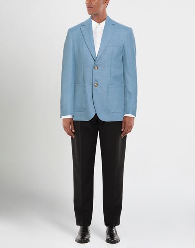 Man Blazer Azure Size 36 Polyester, Wool