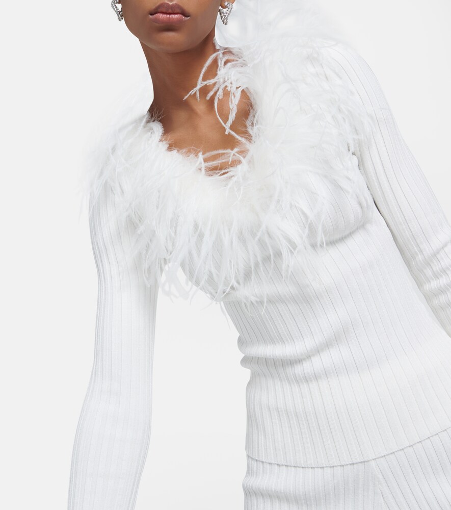 Feather-trimmed knitted top