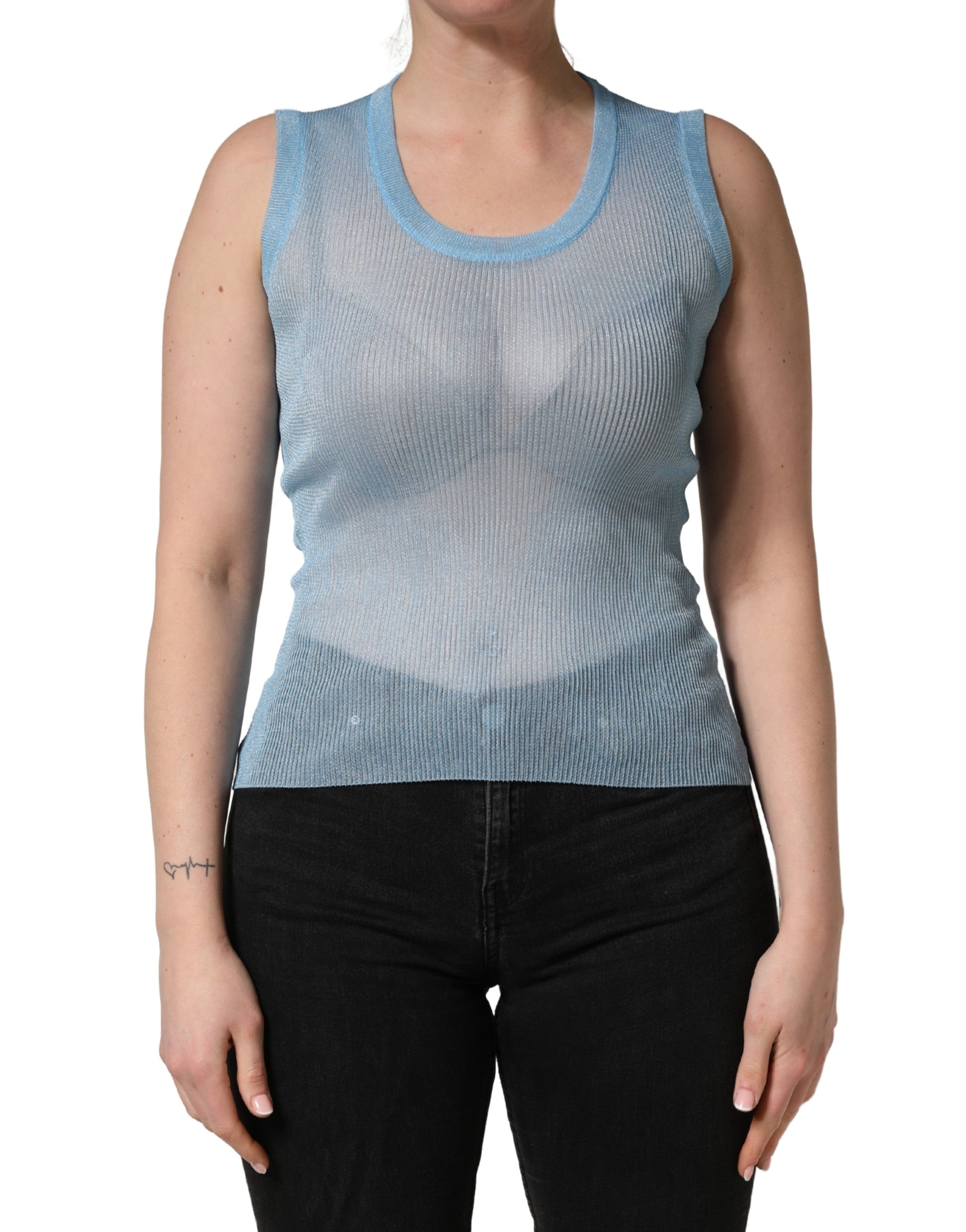 Ribbed Sleeveless Tank Top — Blue