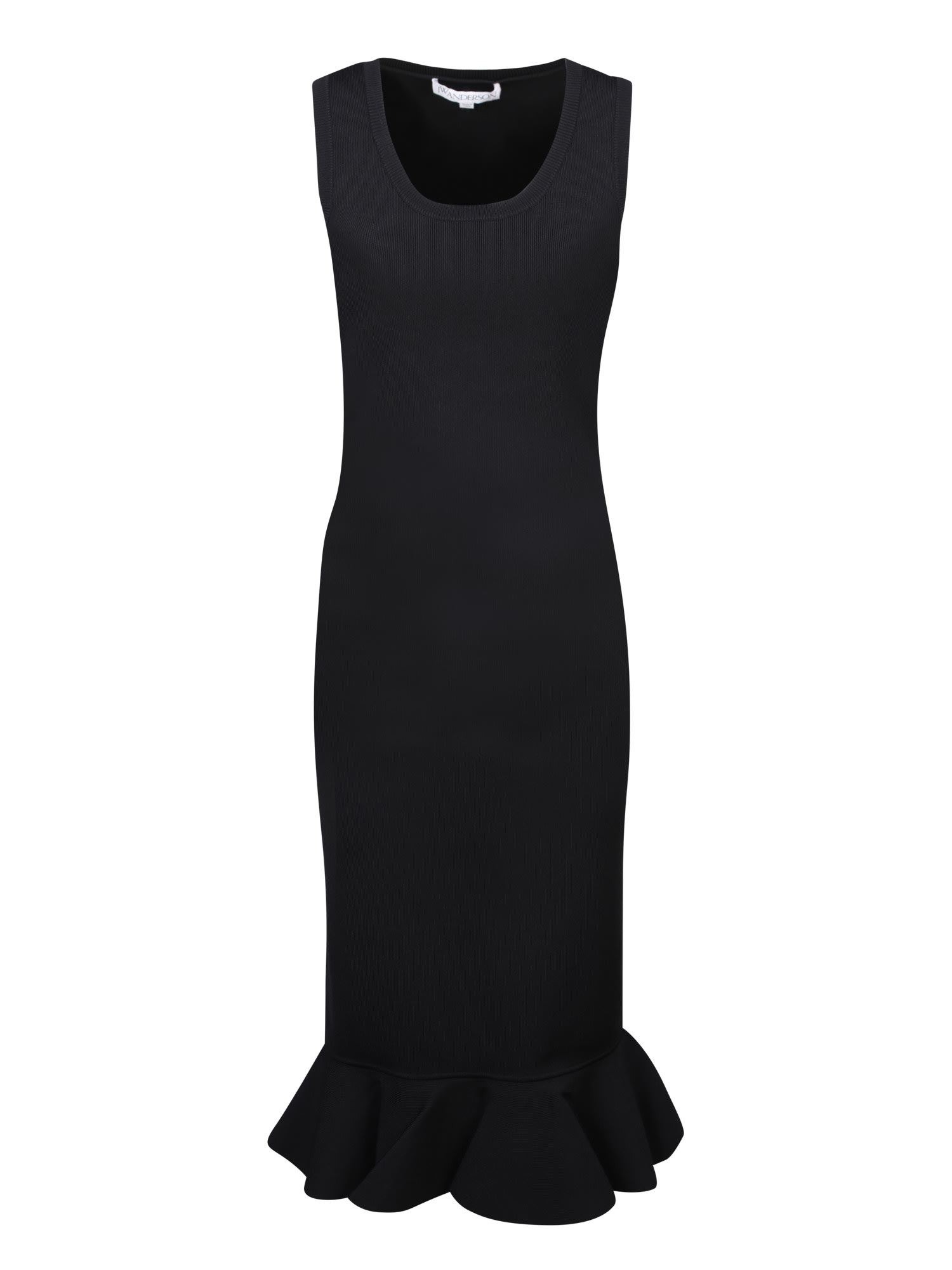 Ruffled-trim sleeveless midi dress - Black