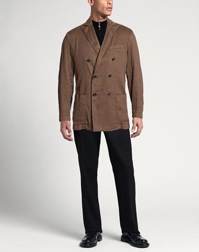 Man Blazer Brown Size 40 Linen, Cotton, Elastane