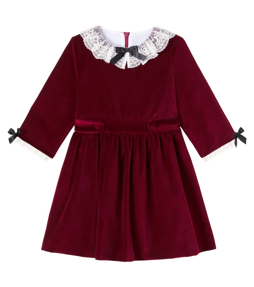 Eva lace-trimmed cotton velvet dress