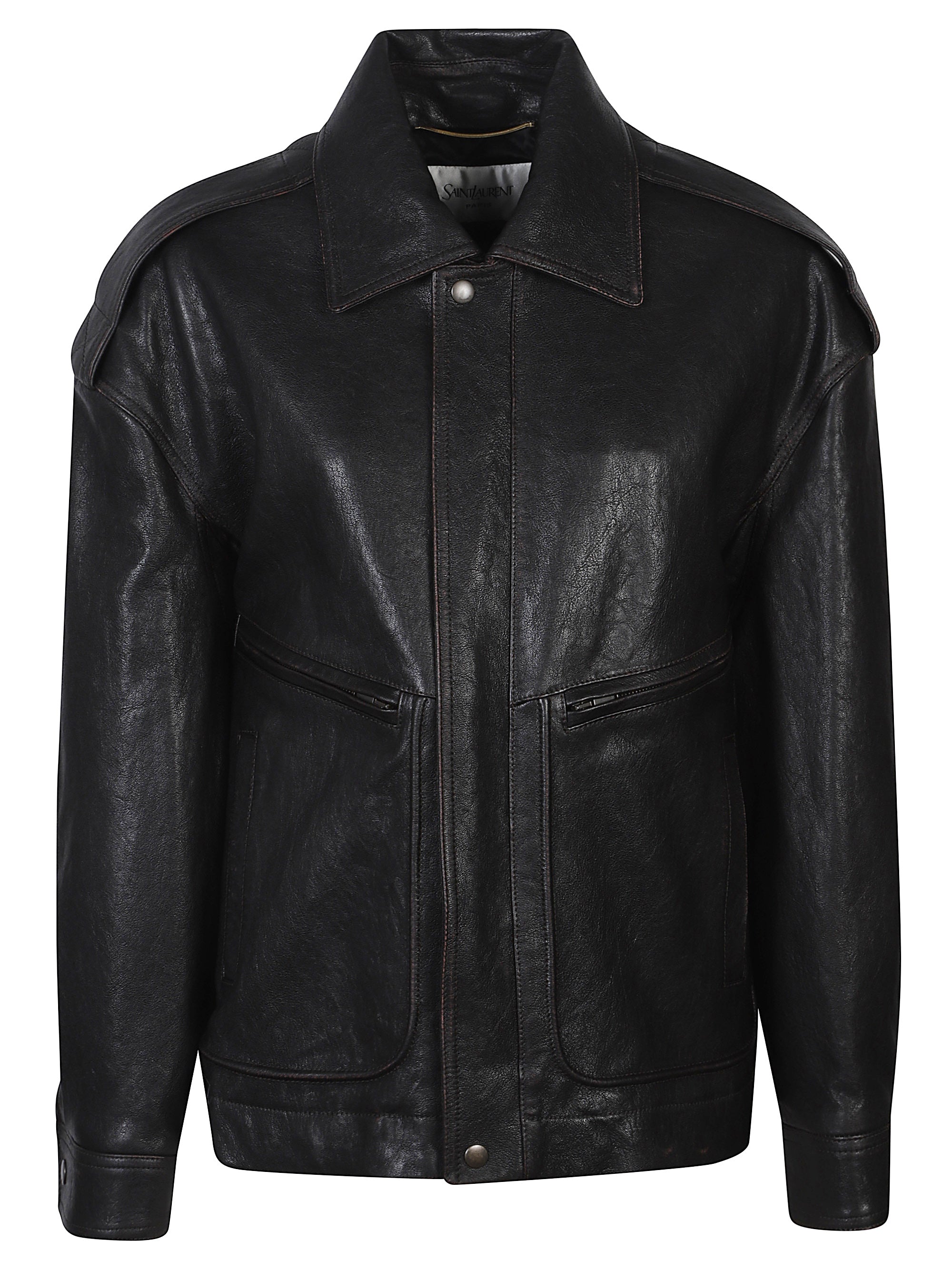 Pointed Collar Leather Jacket for Women