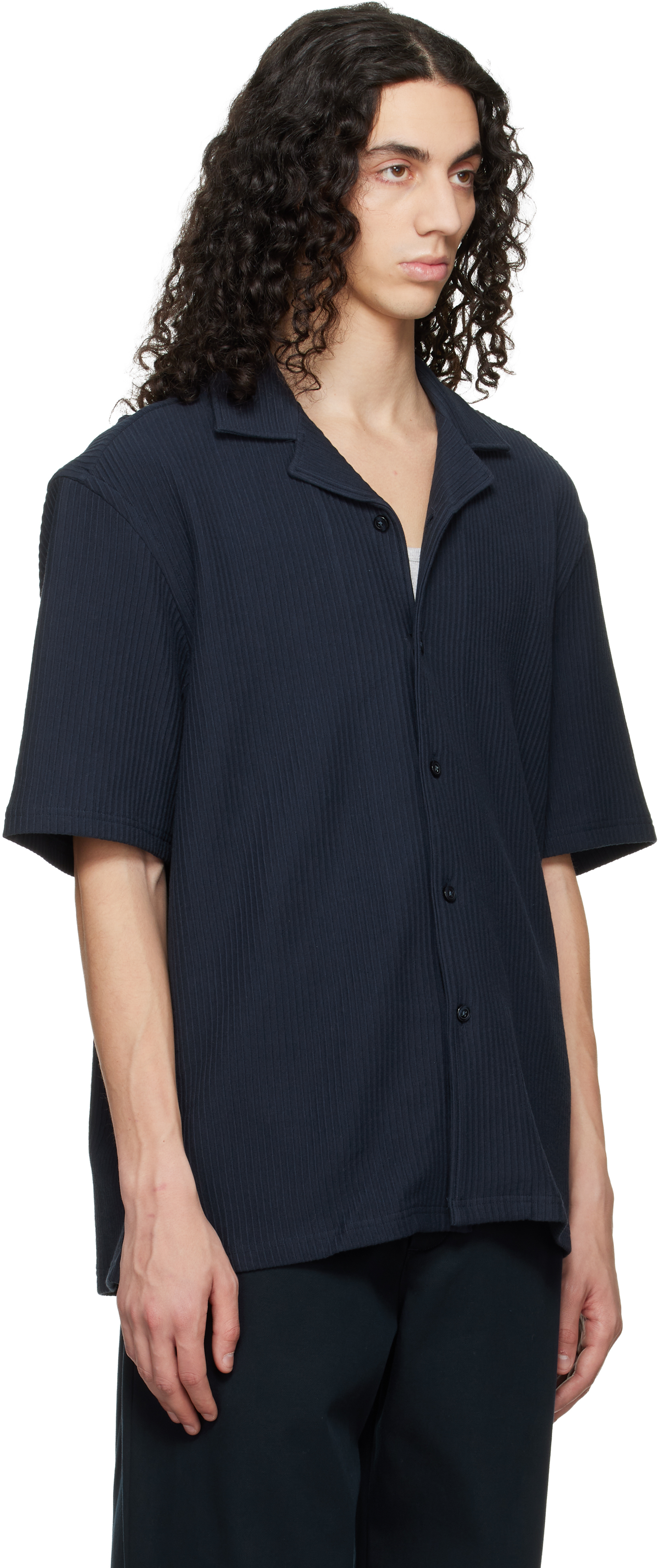 Navy Ribbed Cotton Shirt