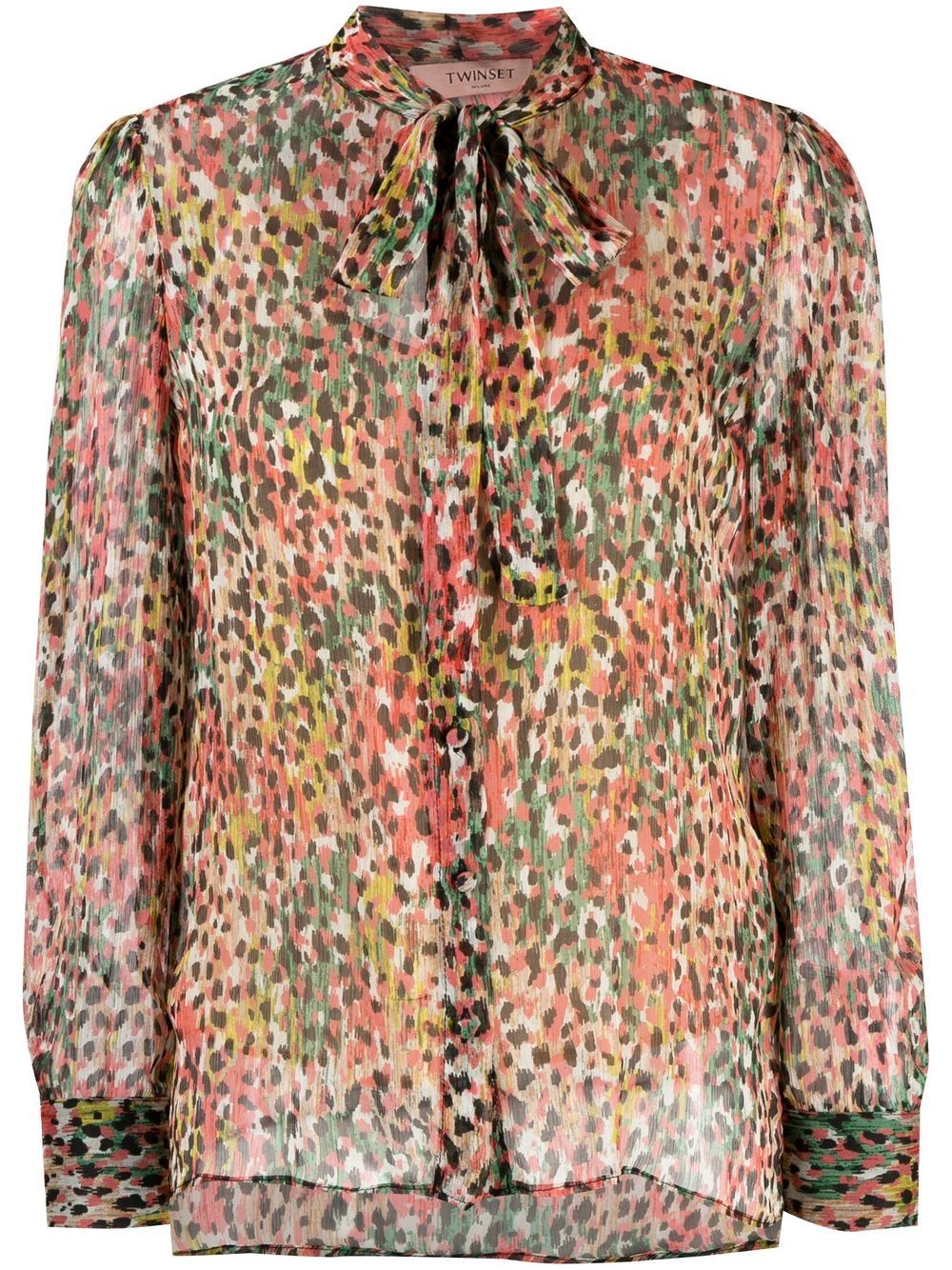 Animal-print pussy-bow blouse - Red