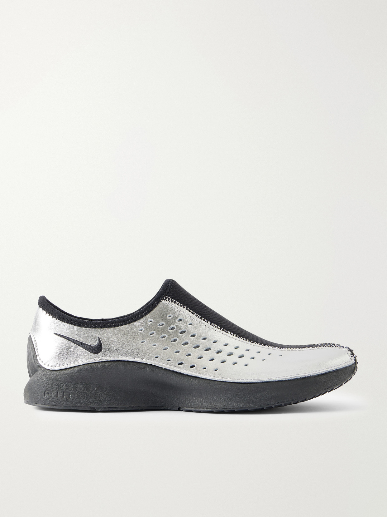 Superfly Suede And Perforated Metallic Leather Slip-on Sneakers - Silver