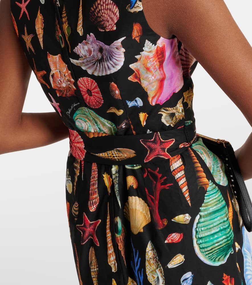 Capri printed tie-detail cotton midi dress