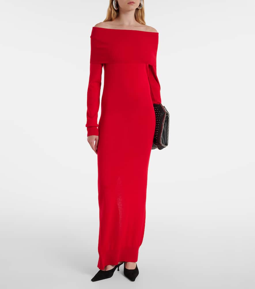 Off-shoulder wool maxi dress