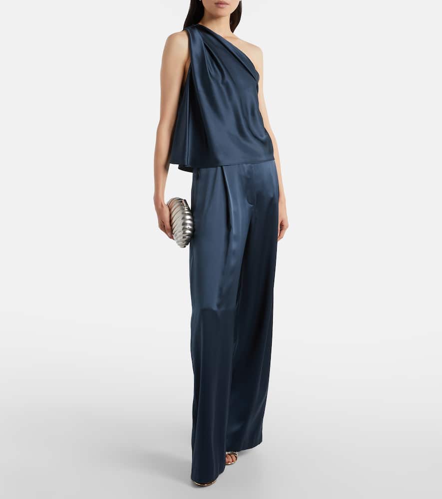 One-shoulder silk satin top
