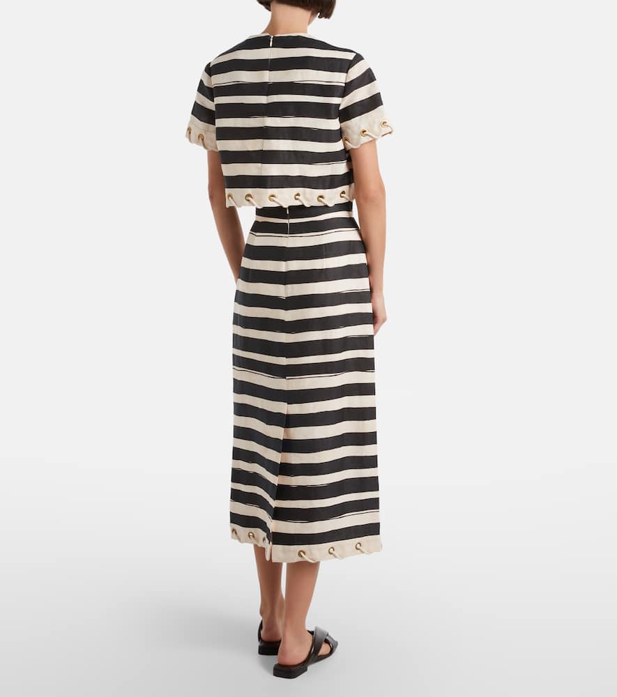 Rebellion striped linen midi skirt