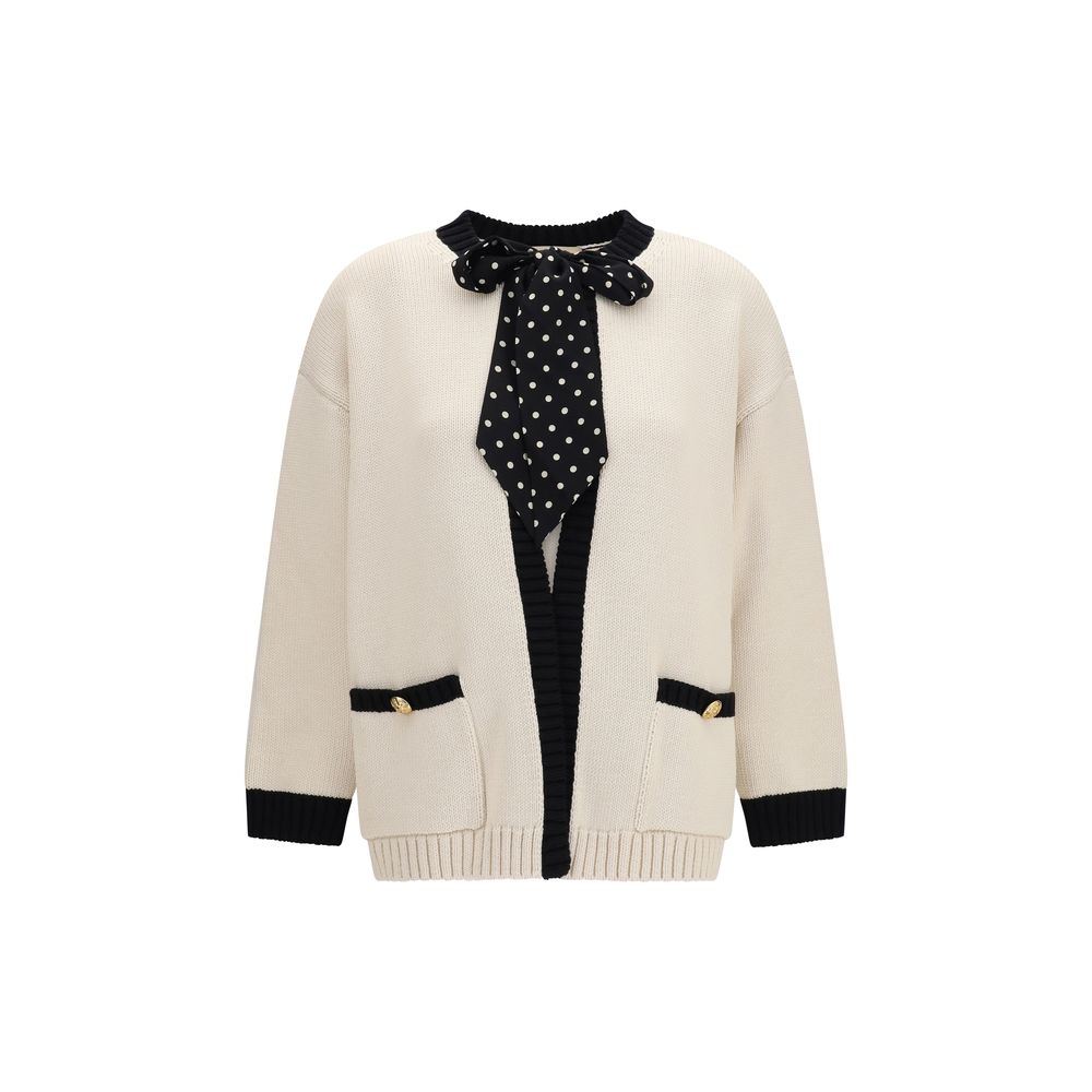 Polka-Dot Bow Cardigan — Beige