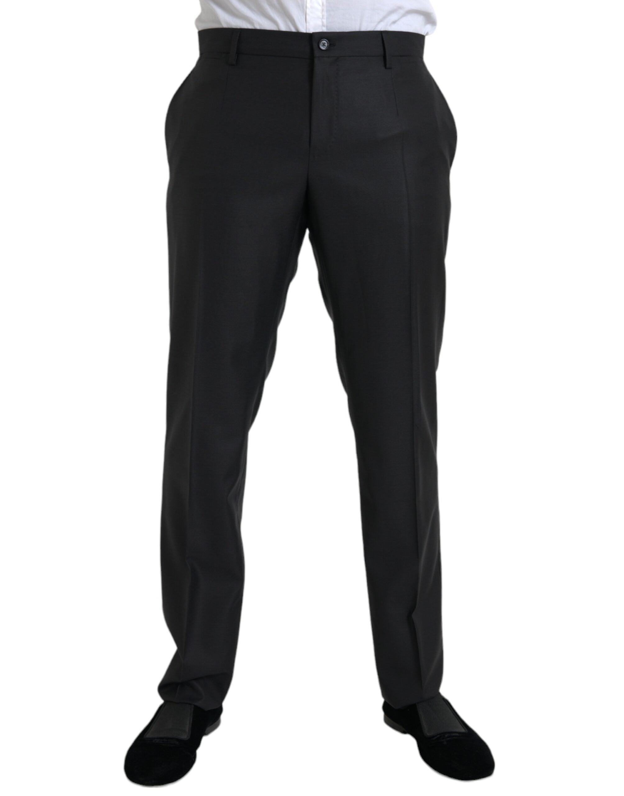 Wool-Silk Blend Trousers — Black