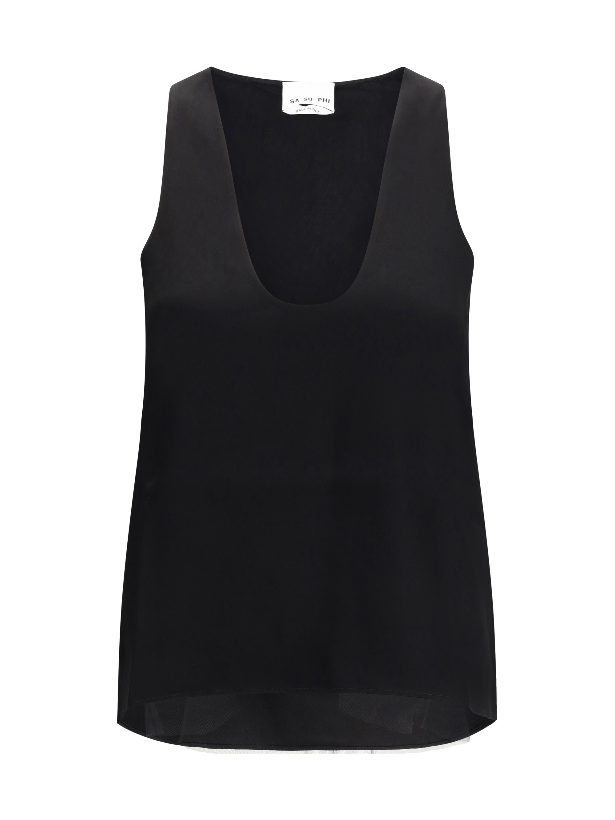 Silk-Blend Tank Top — Black