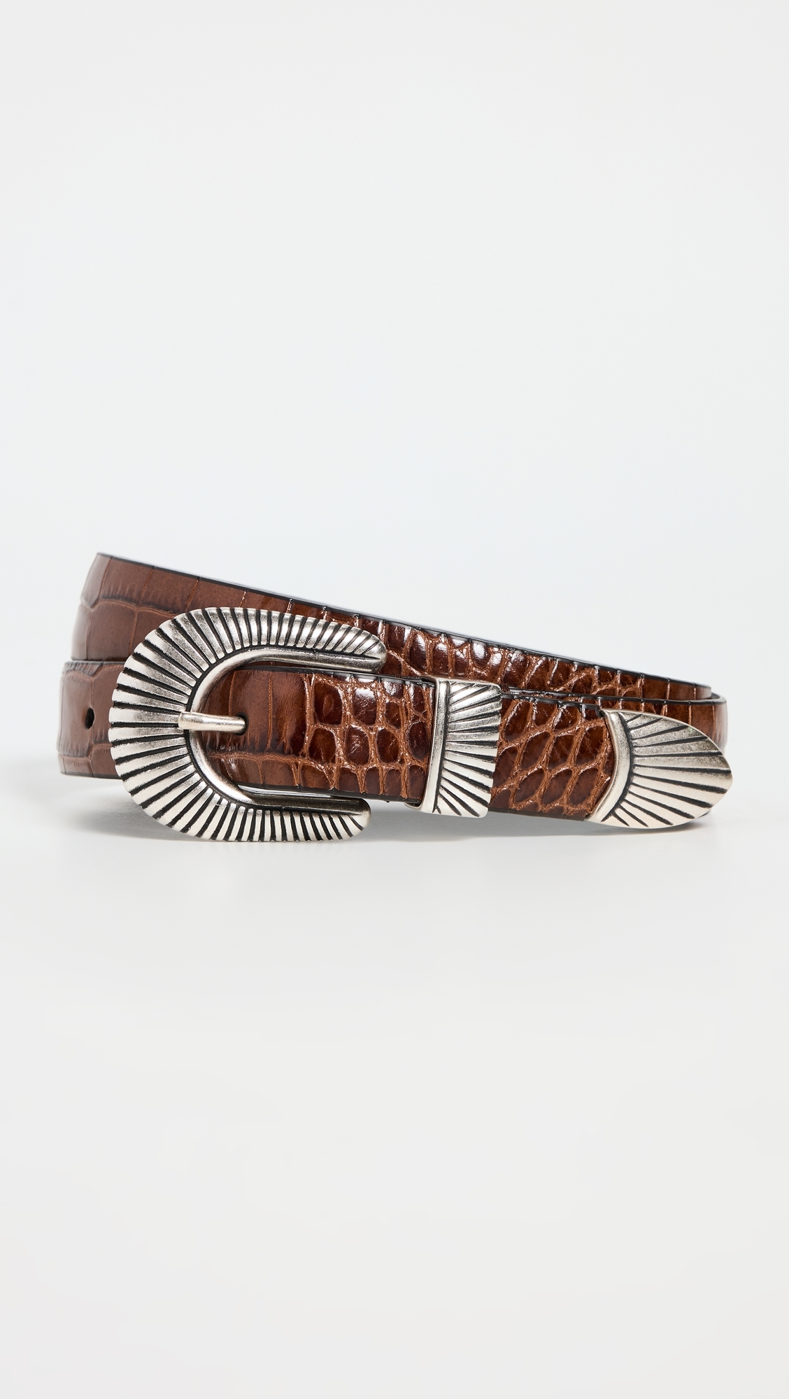 Narrow Western Mock Croc Belt Medium Tan