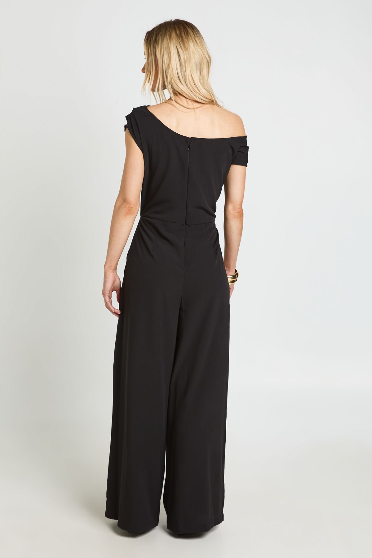 Boohoo Womens Petite Asymmetric Wide Leg Jumpsuit - Black
