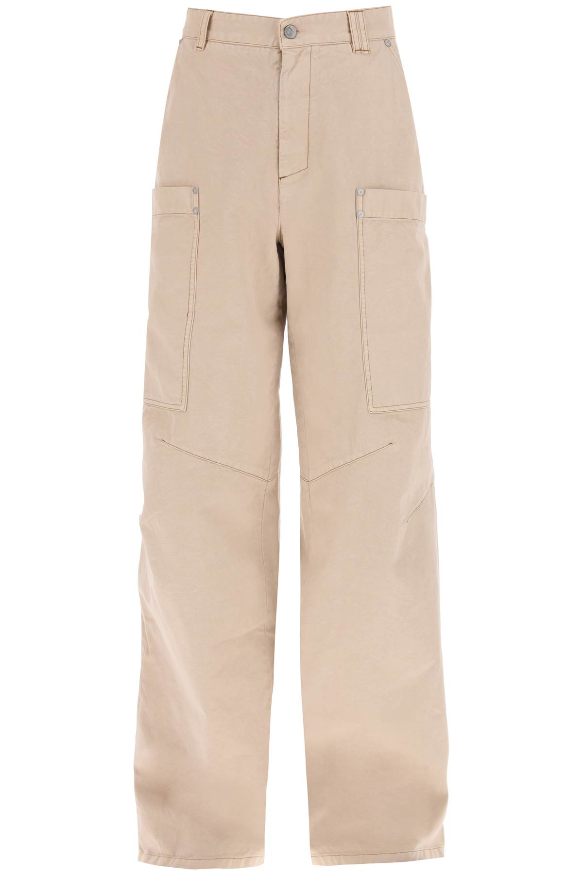 Wide-leg cotton cargo trousers - Neutrals