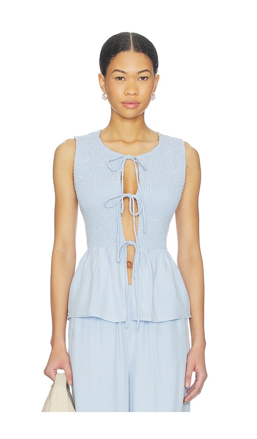 SEVEN WONDERS Fleur Shirred Tie in Front Top in Baby Blue. - S also in XS, M