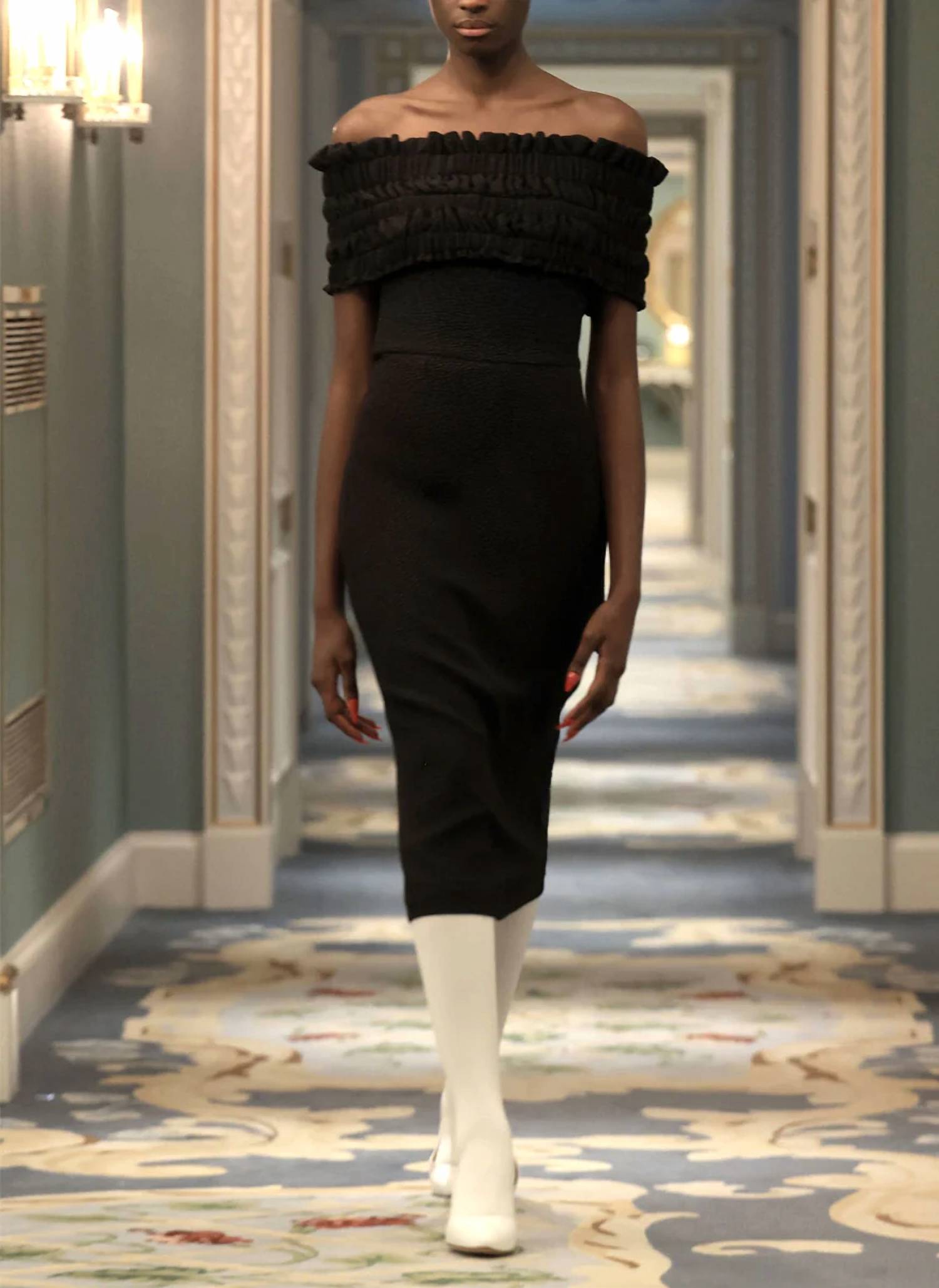 Philomela Ruche Dress In Black