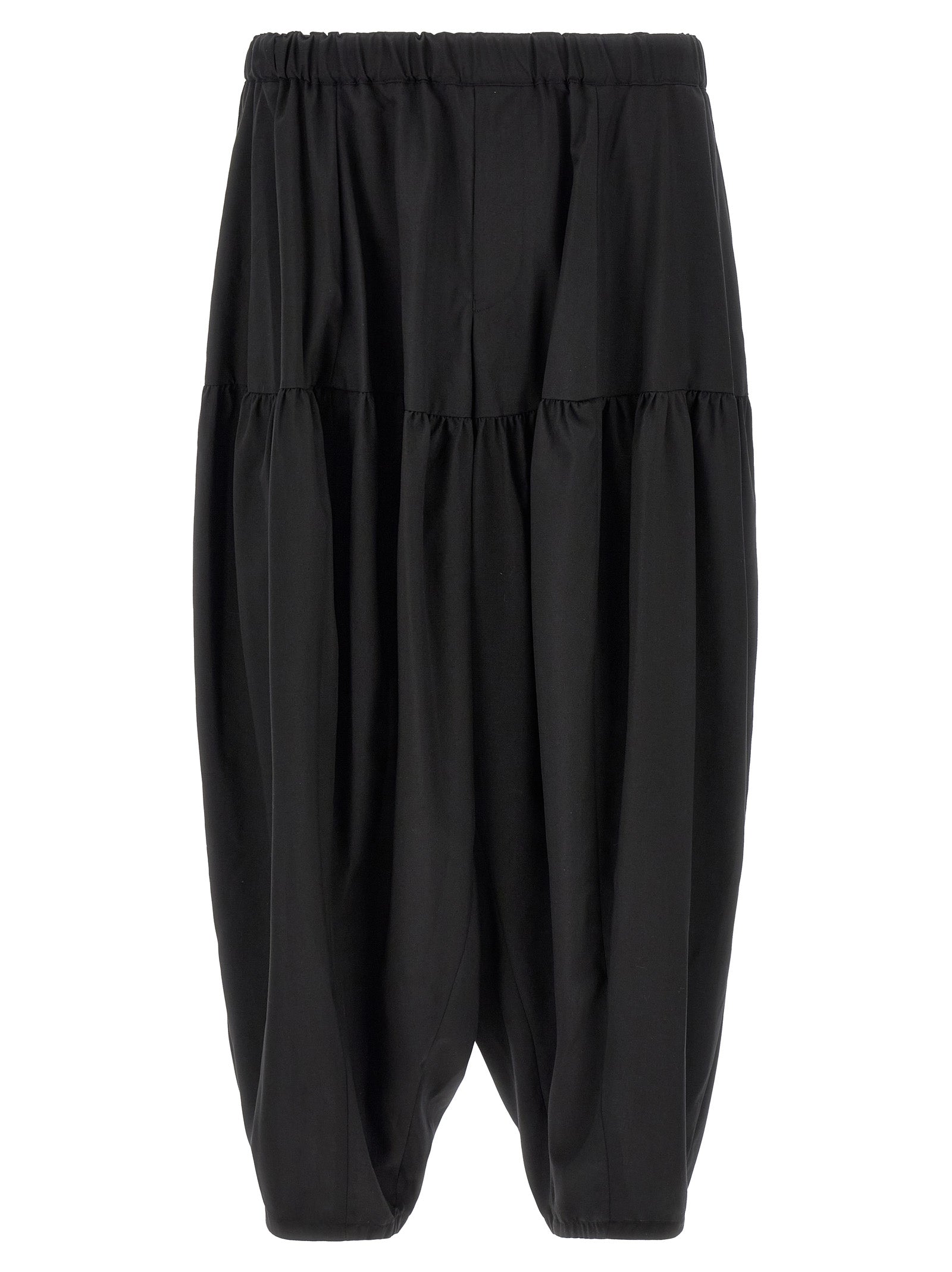 Barrel Leg Polyester Trousers — Black