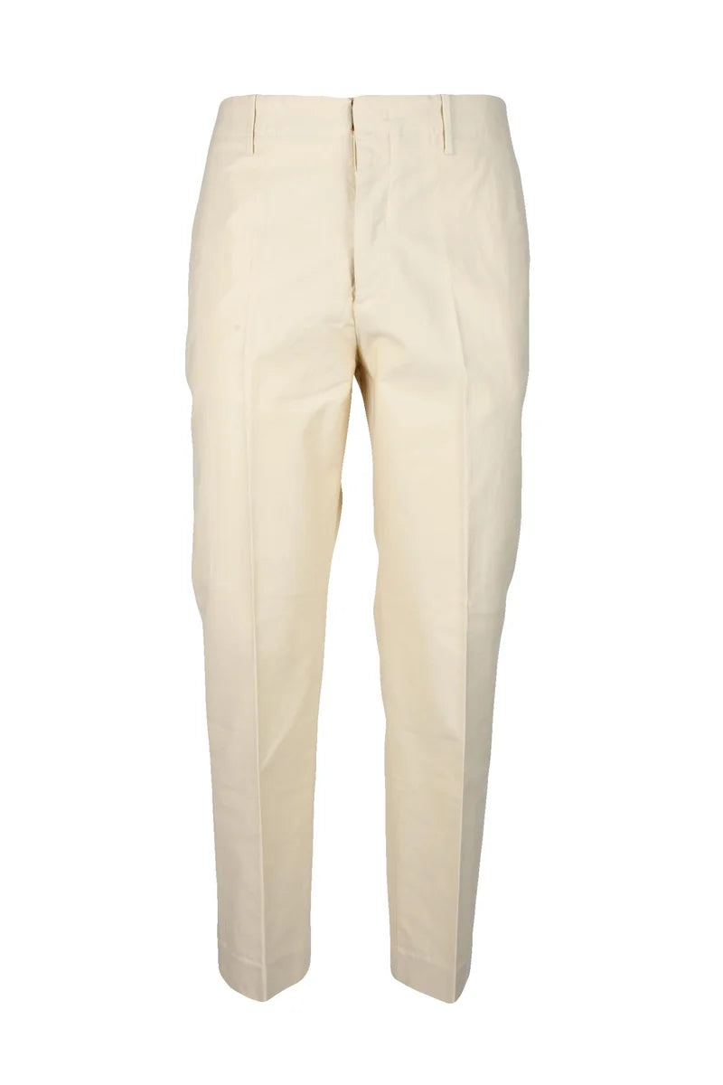 Tailored Beige Trousers with Mid-Rise Waist