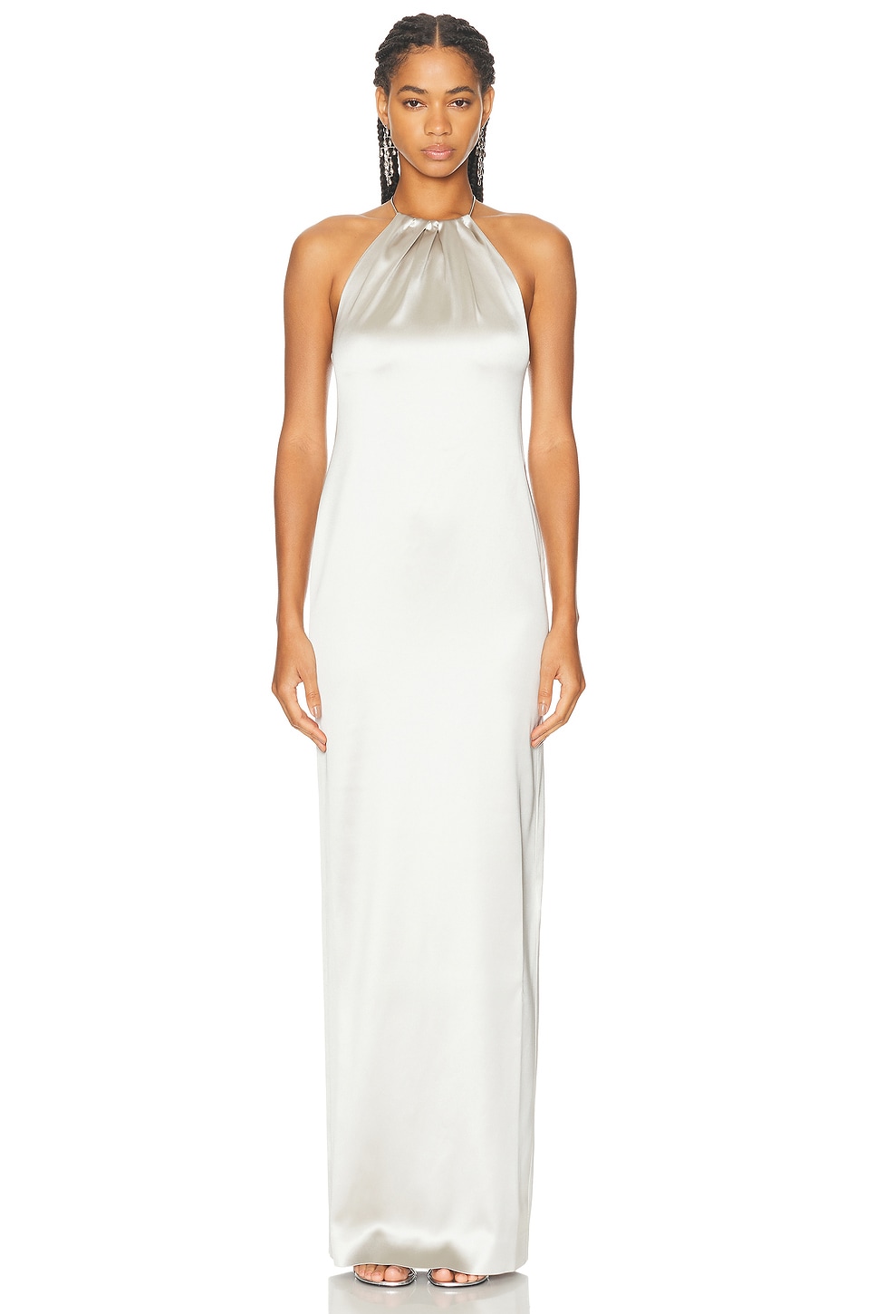 Ralph Lauren Collection Corra Stretch Satin Evening Dress in Mist - Light Grey.  6 also in