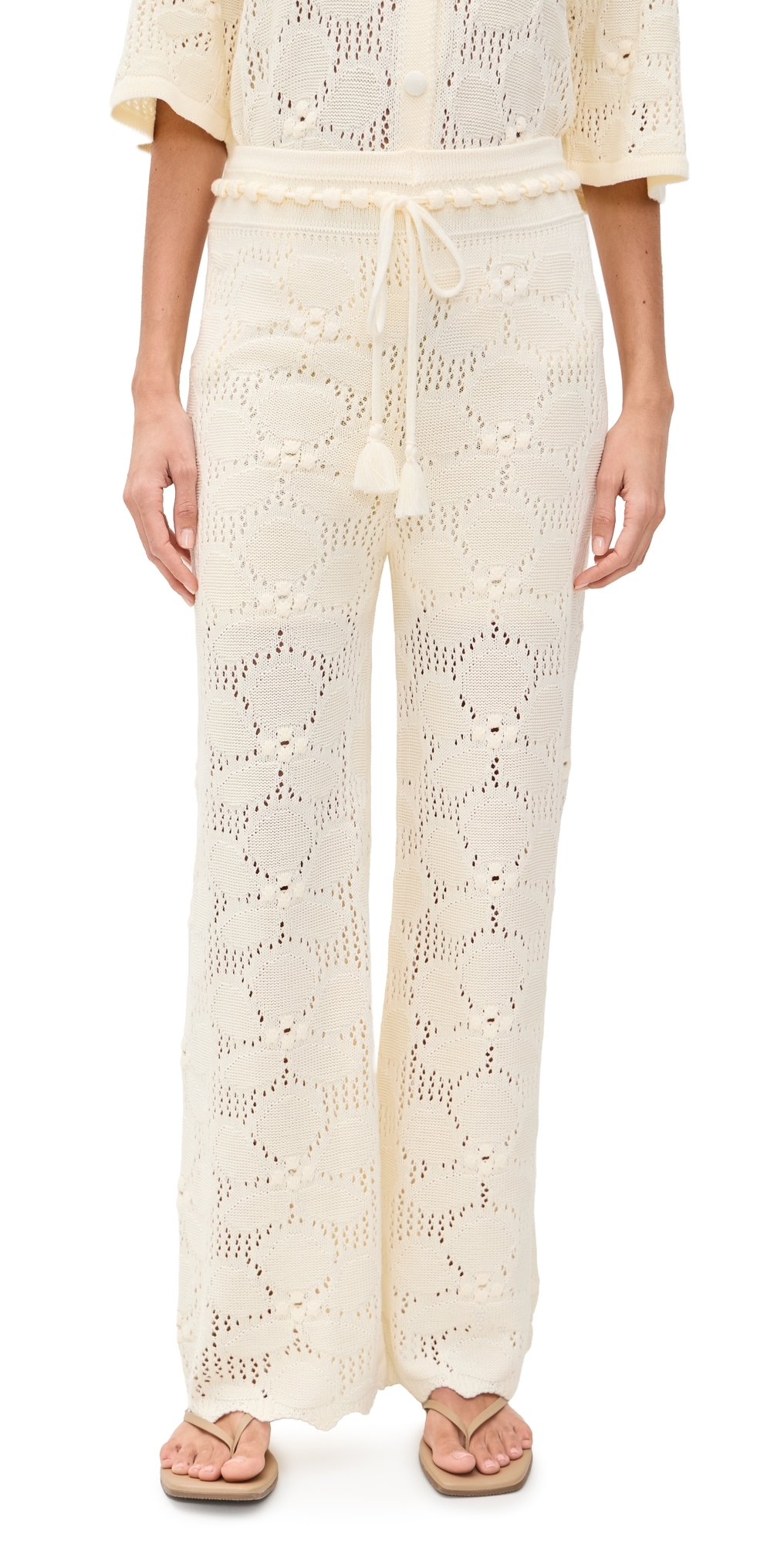Floral Crochet Pants Beige