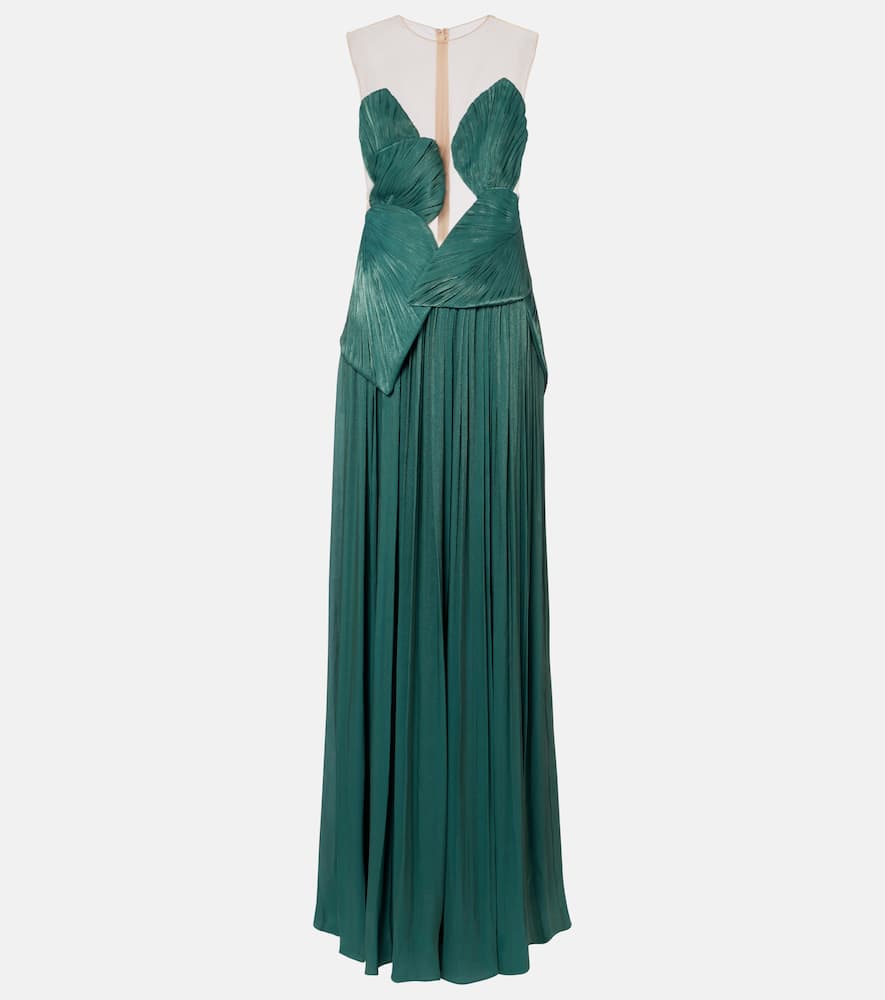 Serenne trompe l'ail pleated lamé gown