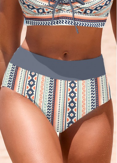 Modlily Mid Waisted Tribal Print Grey Bikini Botto