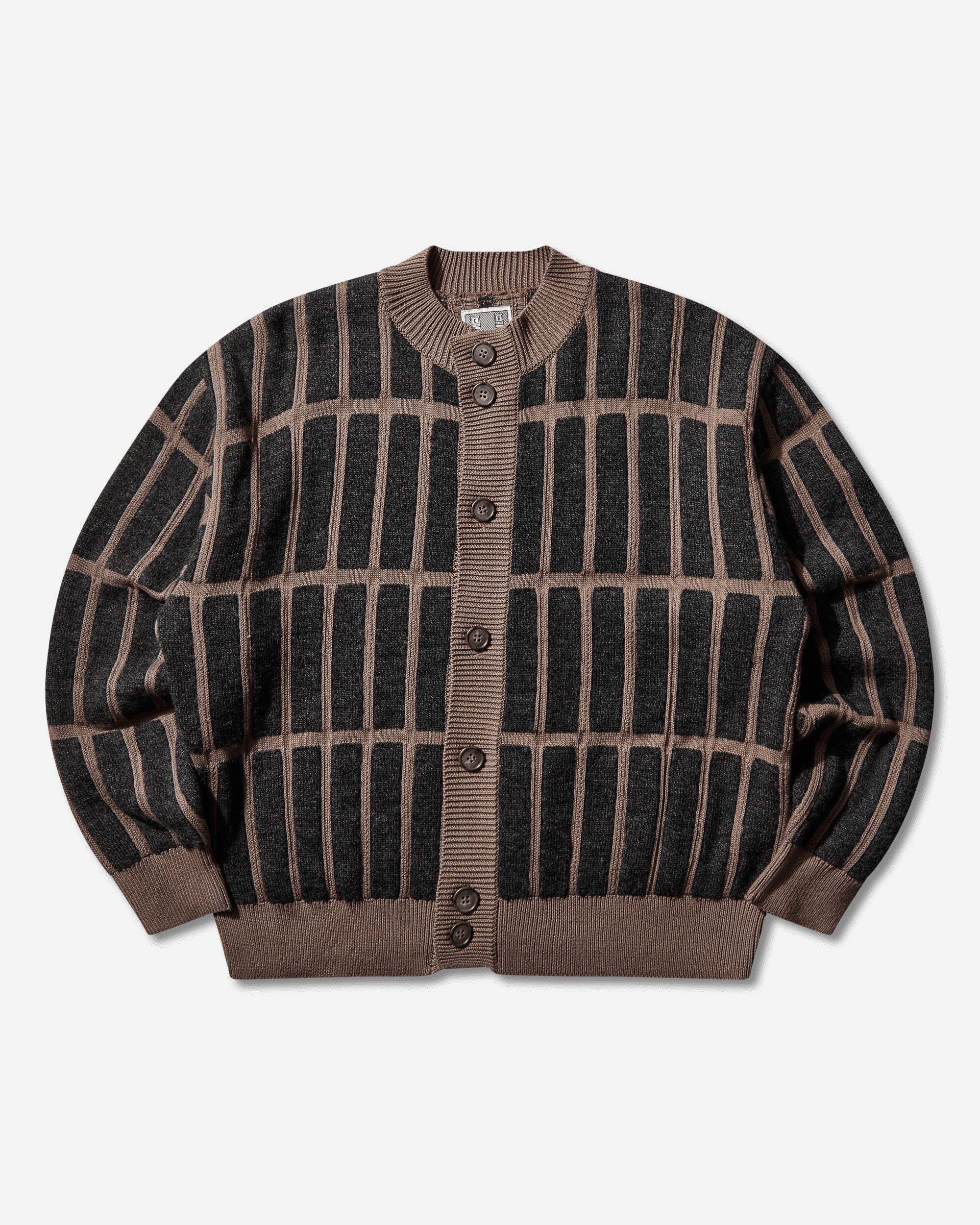 Men s Rectangular Bar Knit Cardigan Brown