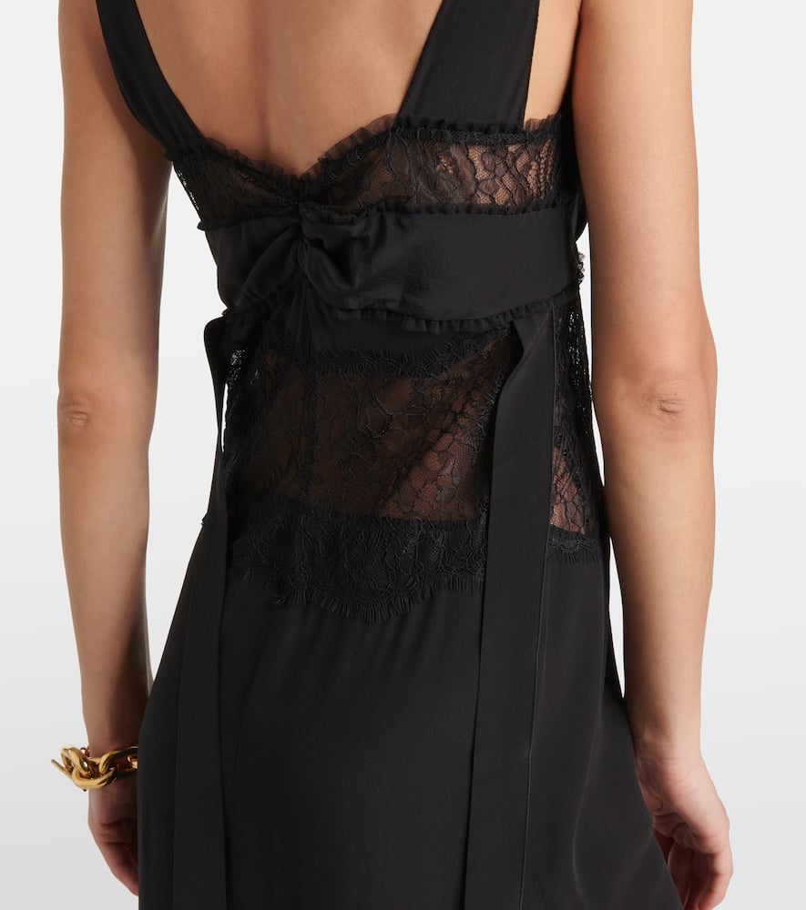 Lace-trimmed silk midi dress