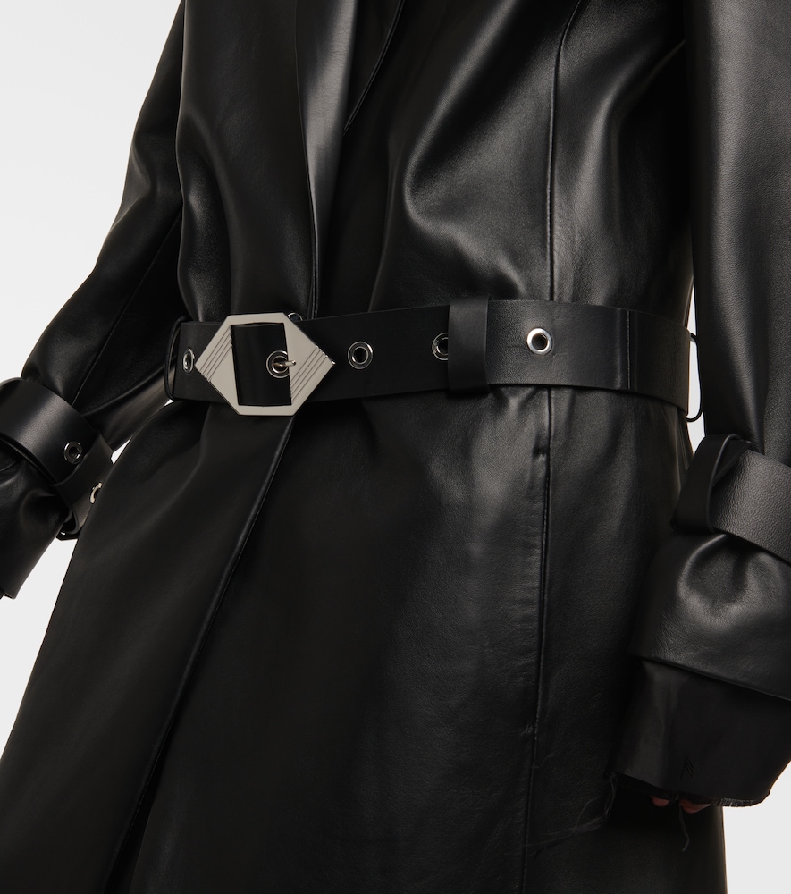 Belted leather coat