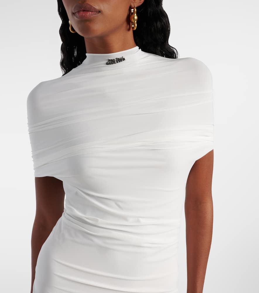 Fringed ruched jersey maxi dress