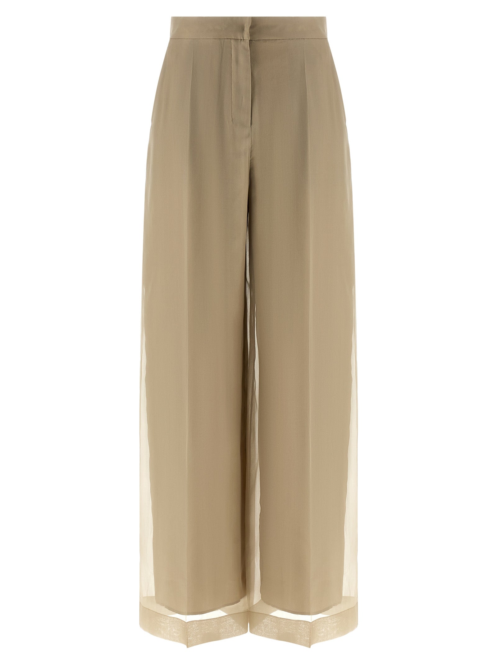 Wide-Leg Silk Trousers — Beige
