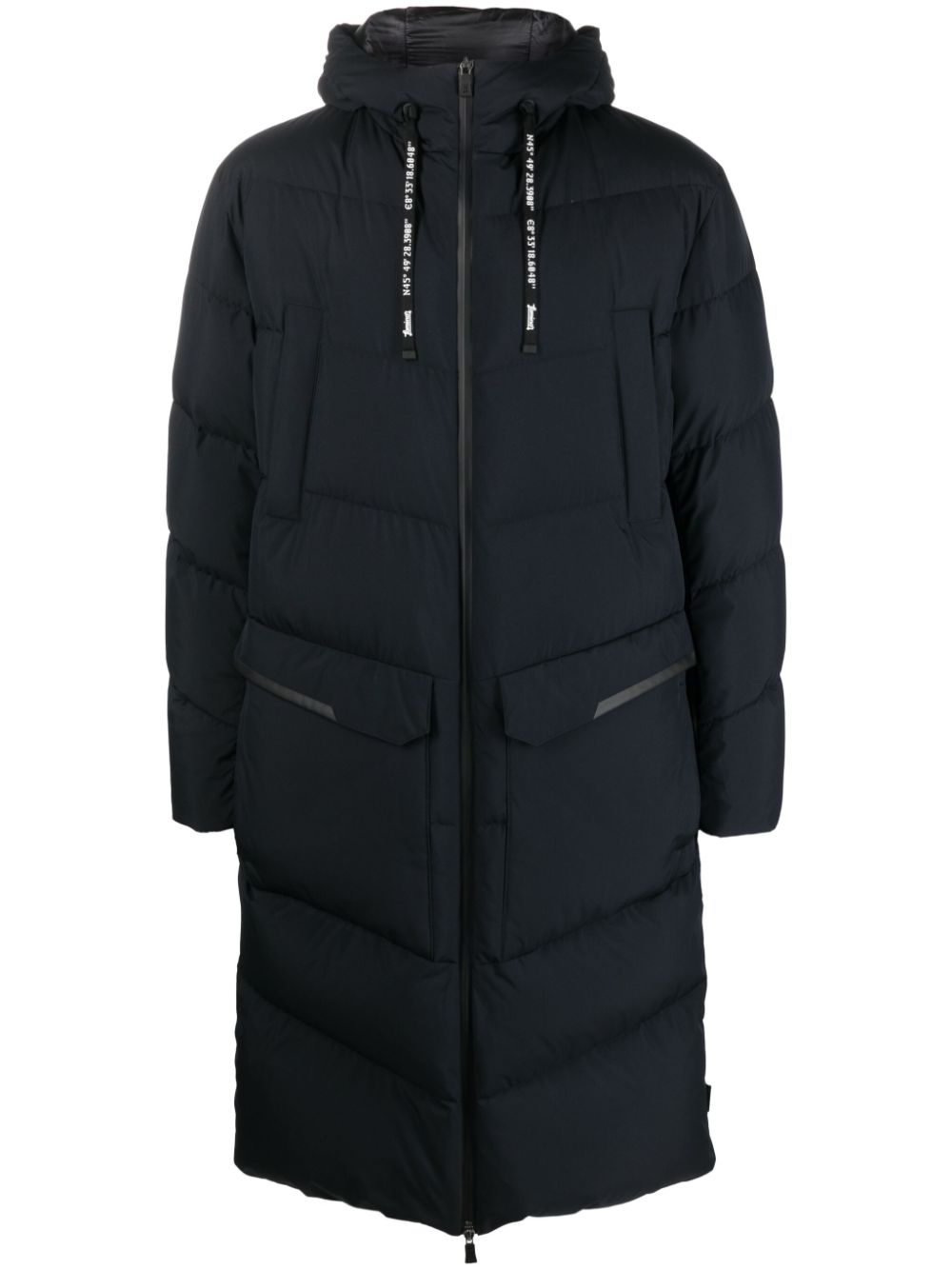 Padded drawstring-hooded coat - Blue