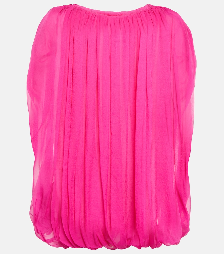 Gathered silk chiffon top