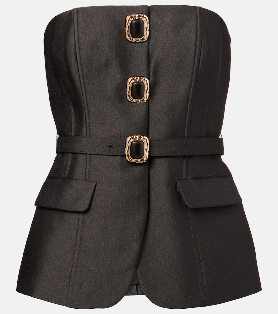 Strapless embellished taffeta top