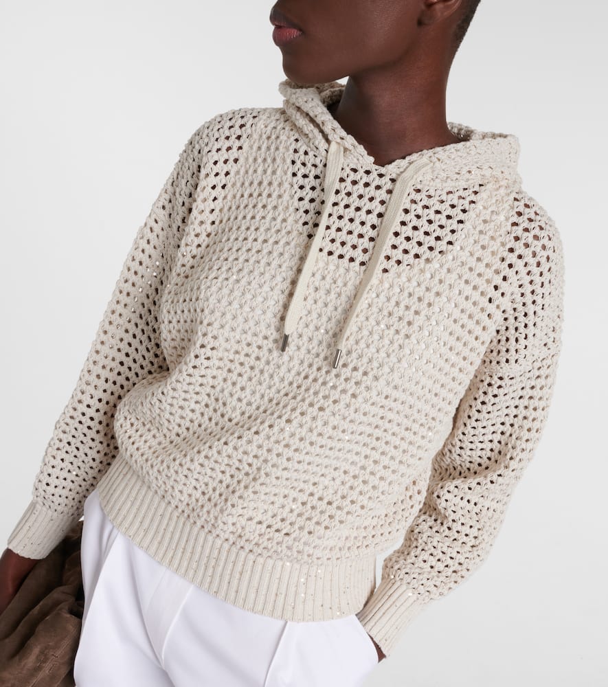 Open-knit cotton-blend hoodie