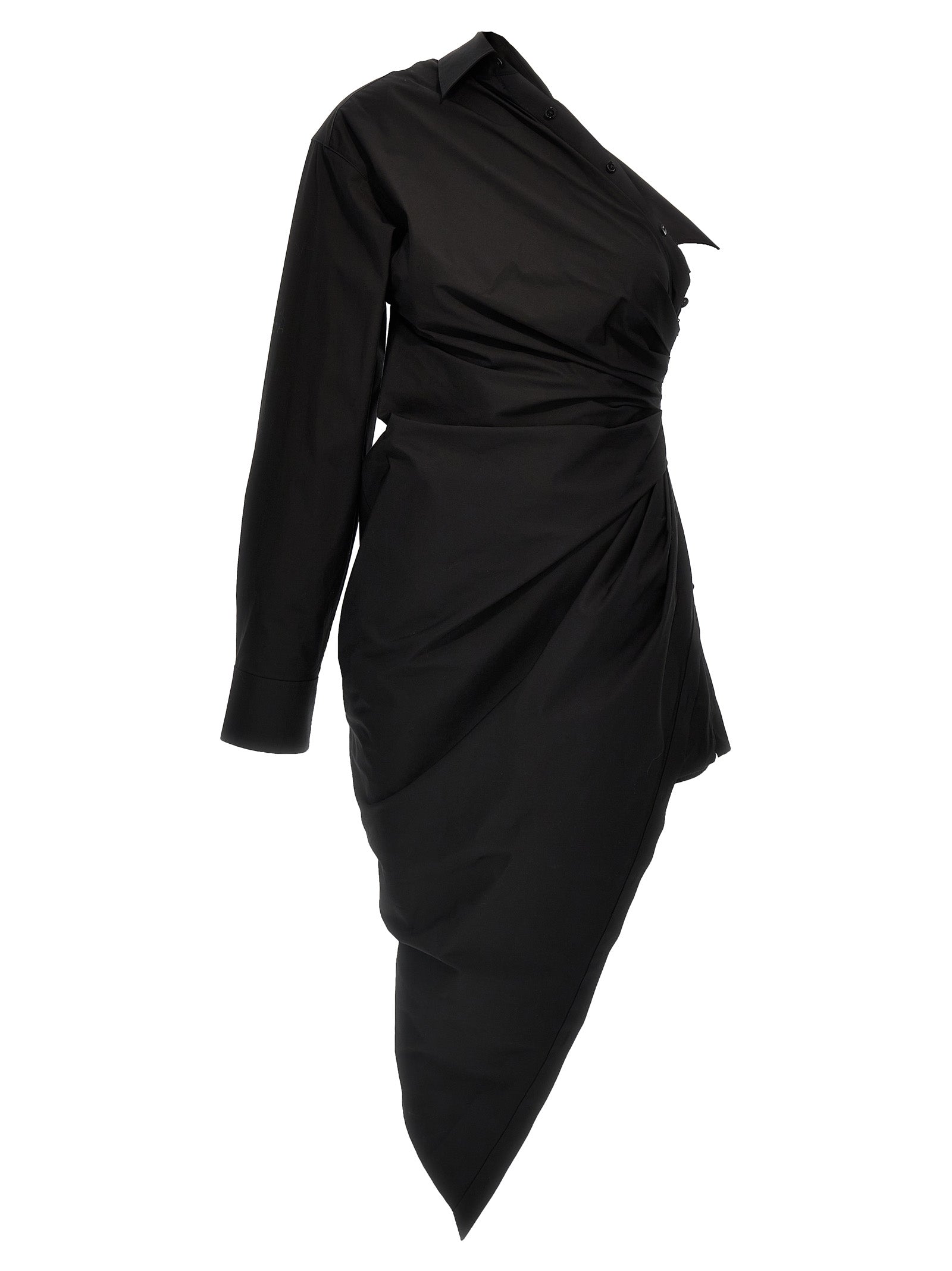 One-Shoulder Cotton Dress — Black