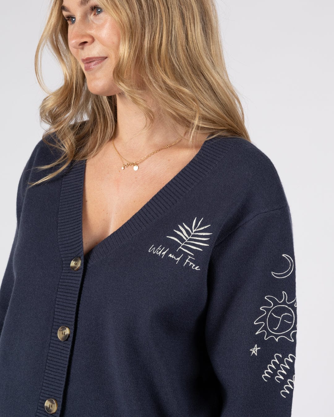Saltrock Winter Serenity Womens Knitted Embroidered Cardigan in Blue