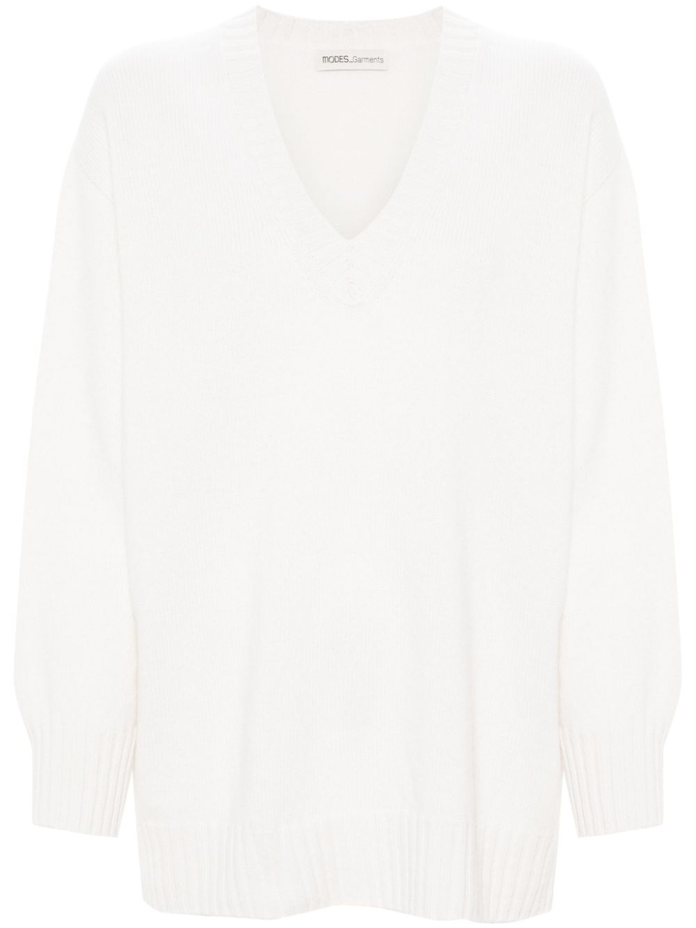 V-neck fine-knit jumper - Neutrals