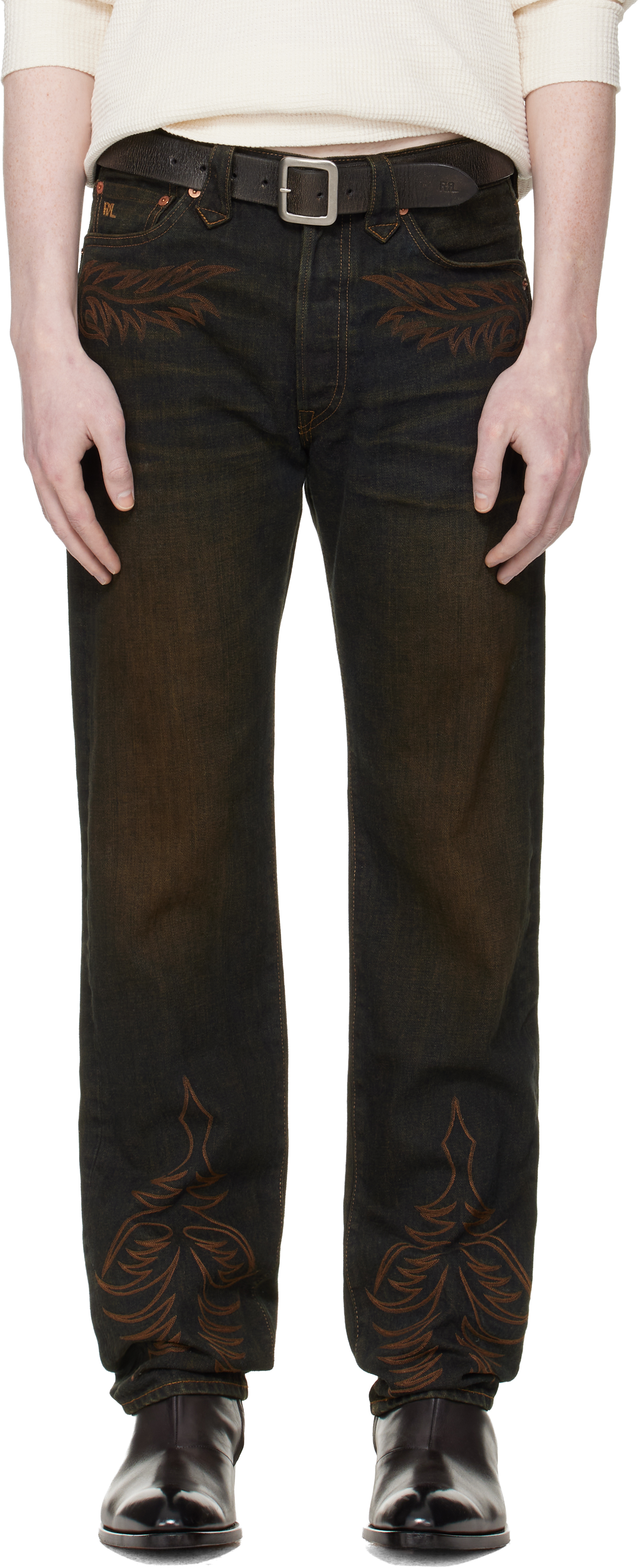 Navy Western Straight Leg Jeans