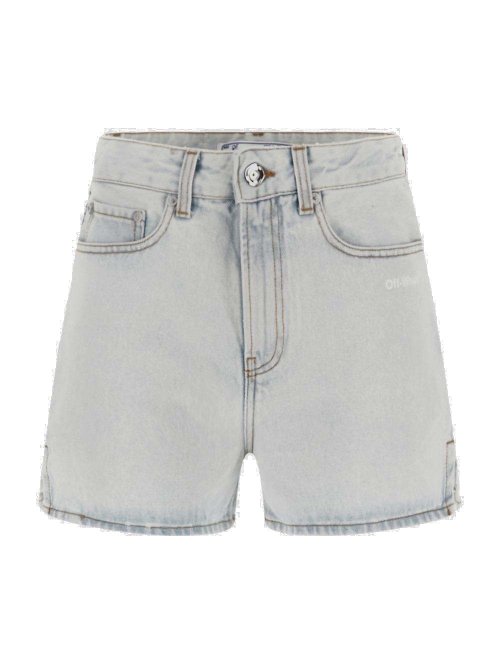 Diag-print denim shorts