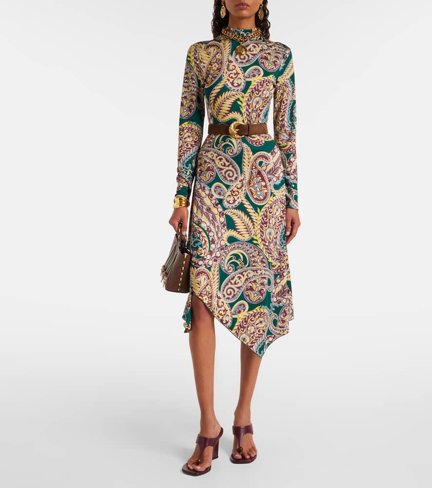 Paisley asymmetric midi dress
