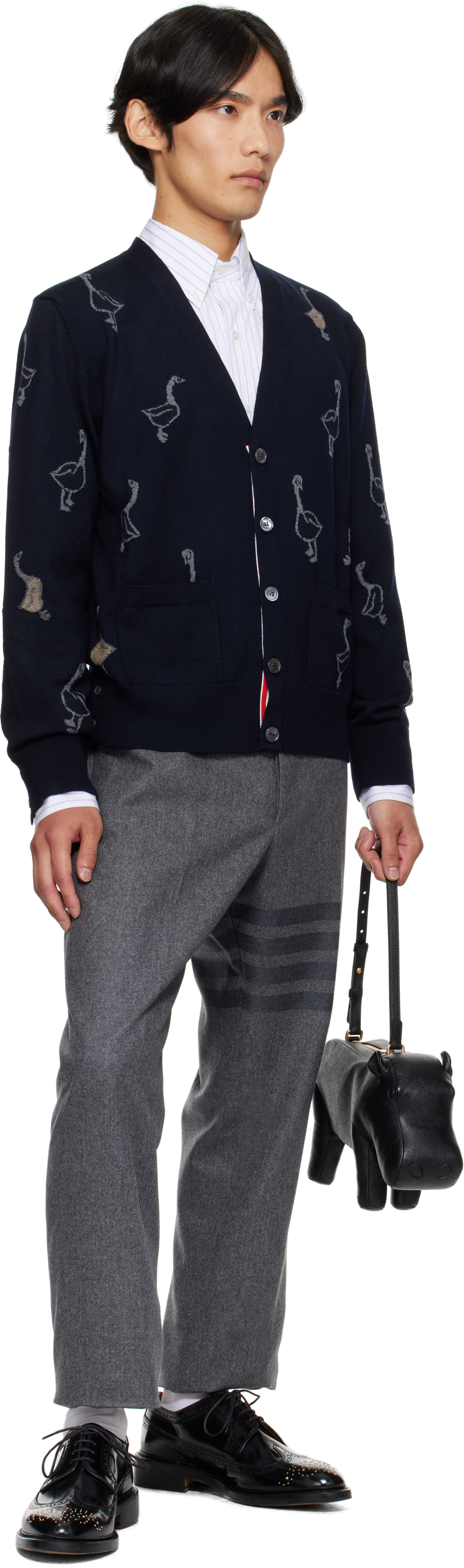 Gray Plain Weave 4-Bar Trousers