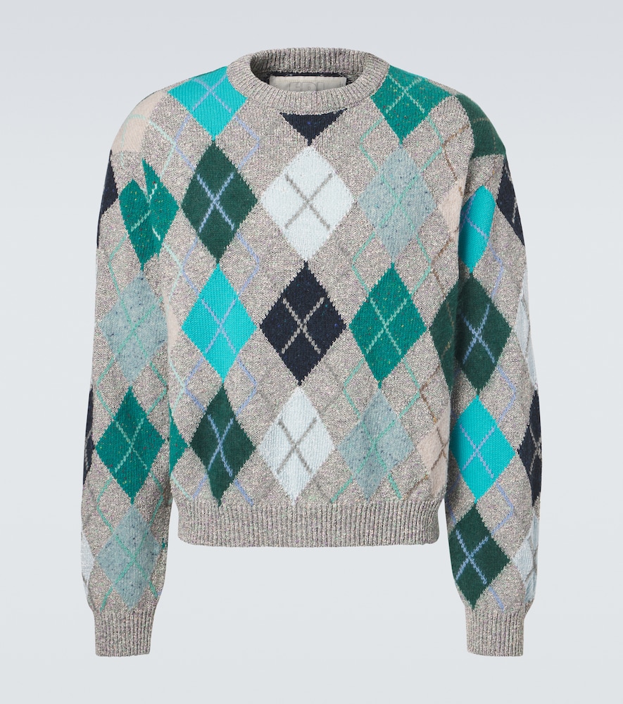 Argyle wool and cotton-blend sweater