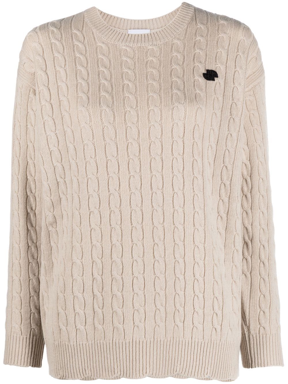 Logo-patch cable-knit jumper - Neutrals