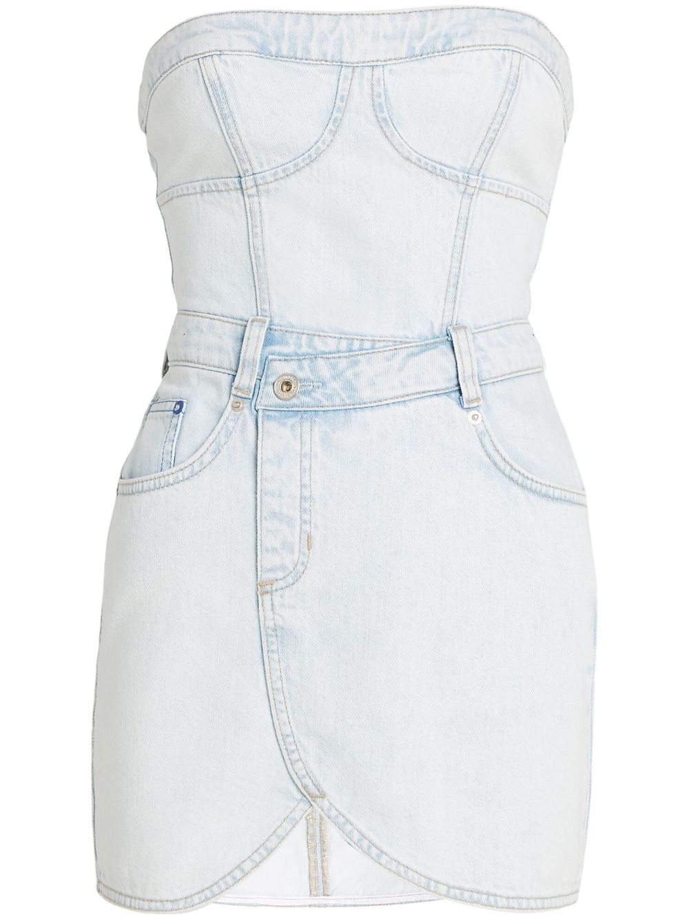 Bustier-style denim minidress - White