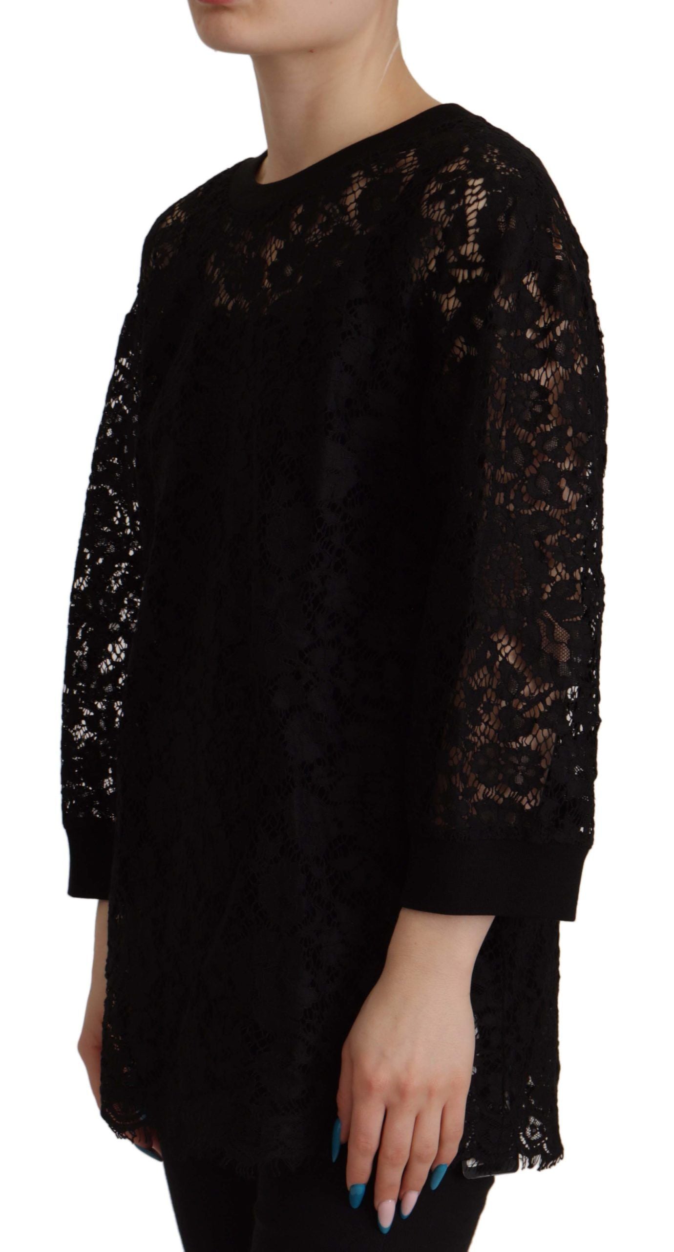 Floral Lace Pullover Blouse — Black