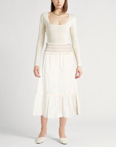 Woman Midi skirt Ivory Size 2 Cotton, Elastane